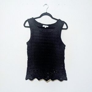 Adiva Black Crochet Knit Tank Top SleevelessVest Womens Boho Layering Piece